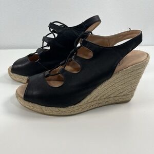 Lace Up Anthropologie Gaimo Black Wedge Gladiator Sandals US 8/ 38 Made In Spain